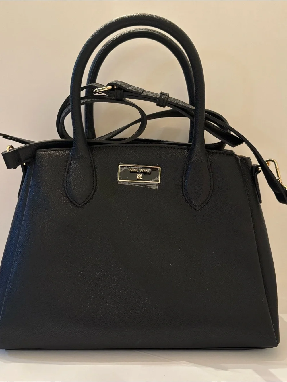 Nine West Black Top-Handle Satchel with Gold Hardware